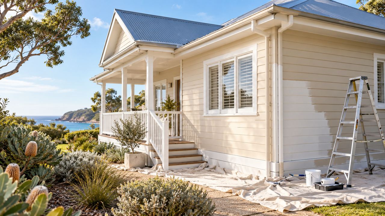 AI-generated illustrative image of exterior house painting in Baxter