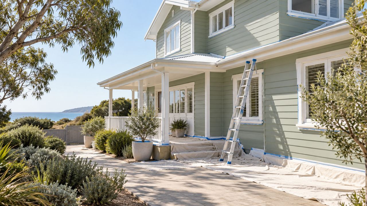 AI-generated illustrative image of exterior house painting in Rye