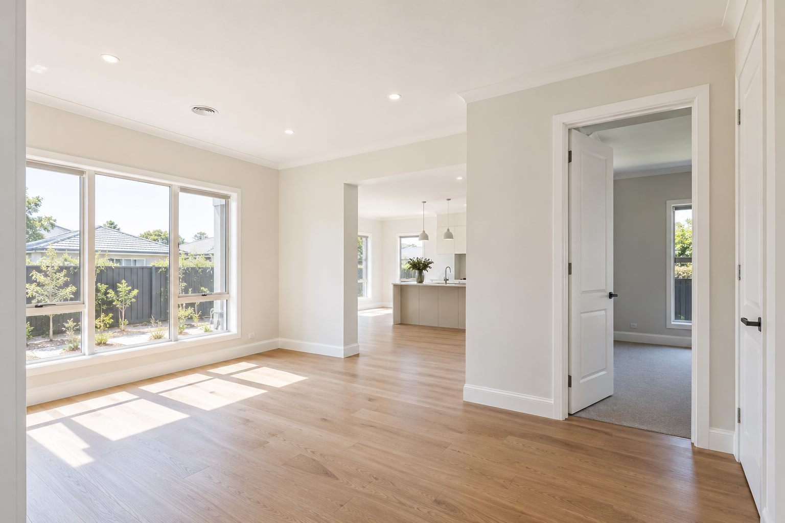 Freshly painted interior of a new Melbourne home showing walls, ceilings, doors and trims