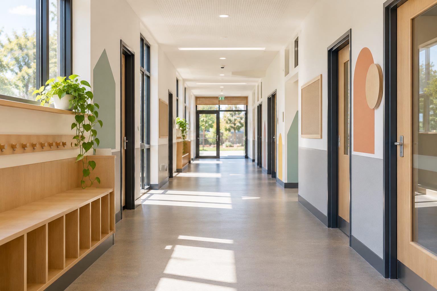 Freshly painted school or childcare corridor in Melbourne